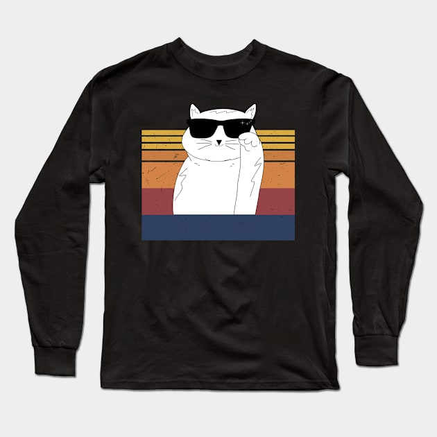 Cool Cat Retro Wearing Black Sunglasses Long Sleeve T-Shirt by Matthew Ronald Lajoie